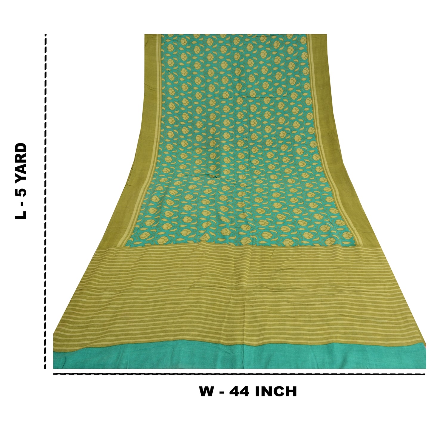 Sanskriti Vintage Green/Blue Indian Sarees 100% Pure Silk Printed Sari Sustainable Fabric
