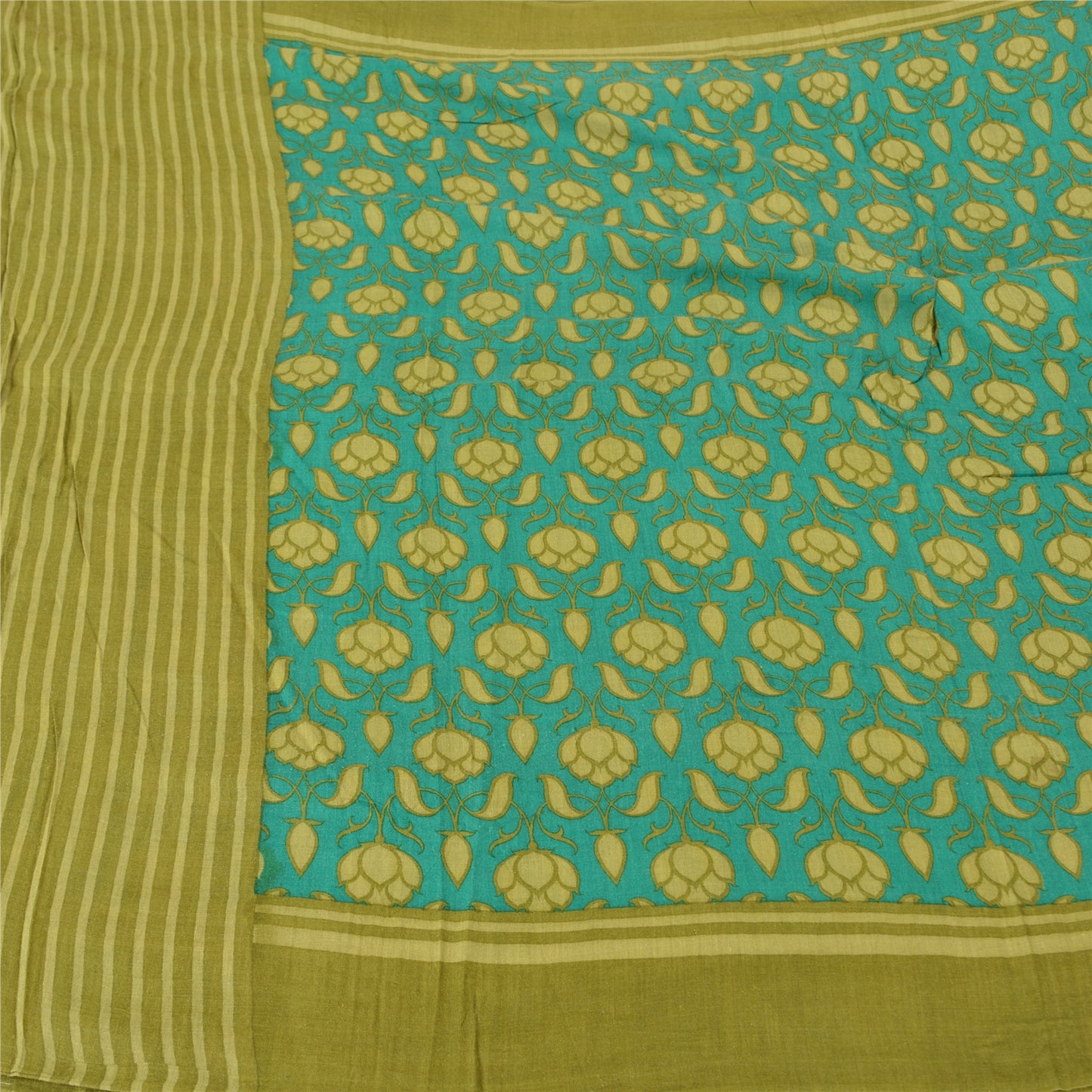 Sanskriti Vintage Green/Blue Indian Sarees 100% Pure Silk Printed Sari Sustainable Fabric