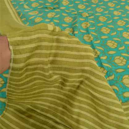 Sanskriti Vintage Green/Blue Indian Sarees 100% Pure Silk Printed Sari Sustainable Fabric