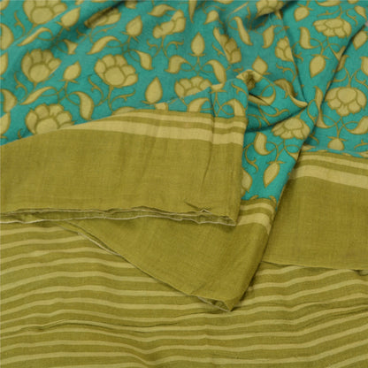 Sanskriti Vintage Green/Blue Indian Sarees 100% Pure Silk Printed Sari Sustainable Fabric