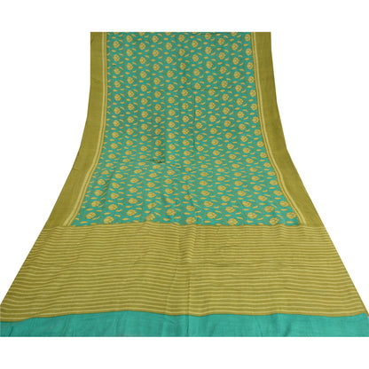 Sanskriti Vintage Green/Blue Indian Sarees 100% Pure Silk Printed Sari Sustainable Fabric