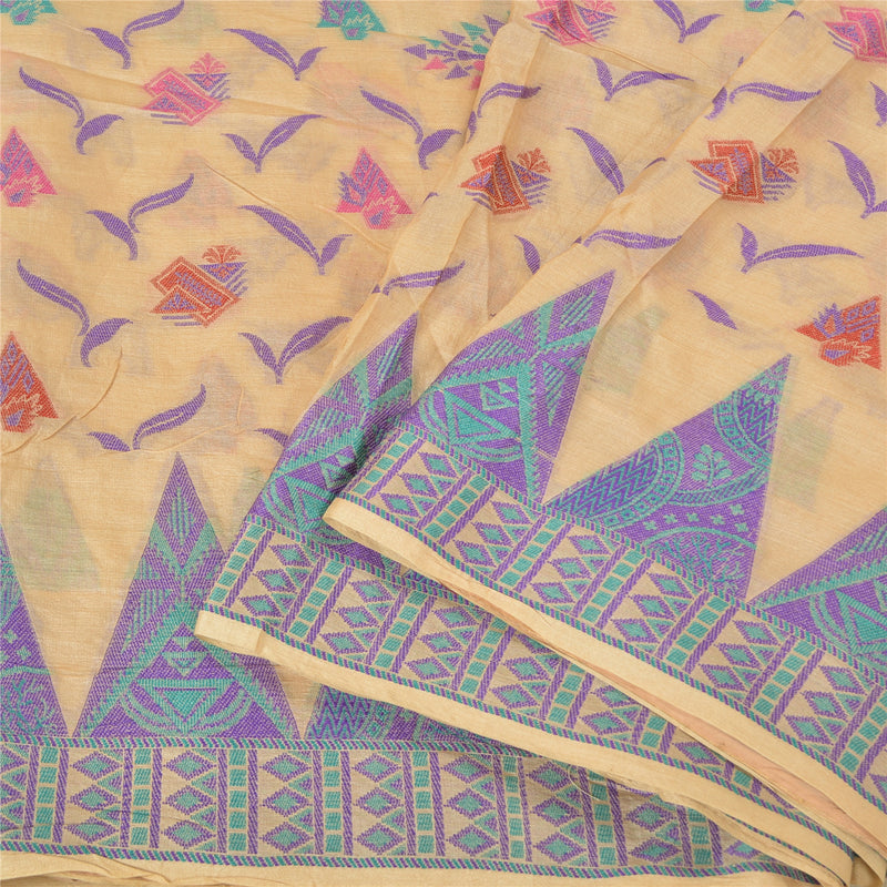 Sanskriti Vintage Saree Ivory 100% Pure Silk Woven Indian Sari 5 Yard Fabric Create Dresses, Kaftan, Skirt,, Projects, Home Decor, Sewing,