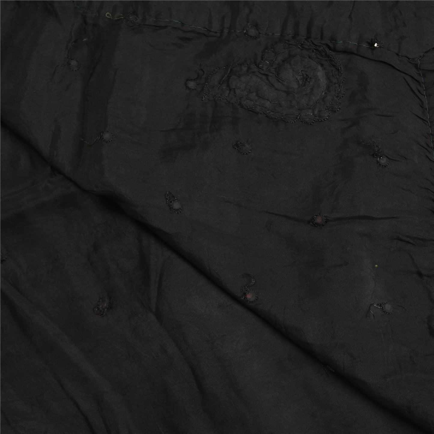 Sanskriti Vintage Black Sarees Pure Satin Silk Hand Beaded Cultural Sari Sustainable Fabric