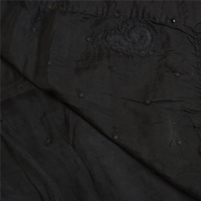 Sanskriti Vintage Black Sarees Pure Satin Silk Hand Beaded Cultural Sari Sustainable Fabric