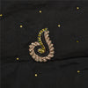 Sanskriti Vintage Black Sarees Pure Satin Silk Hand Beaded Cultural Sari Sustainable Fabric