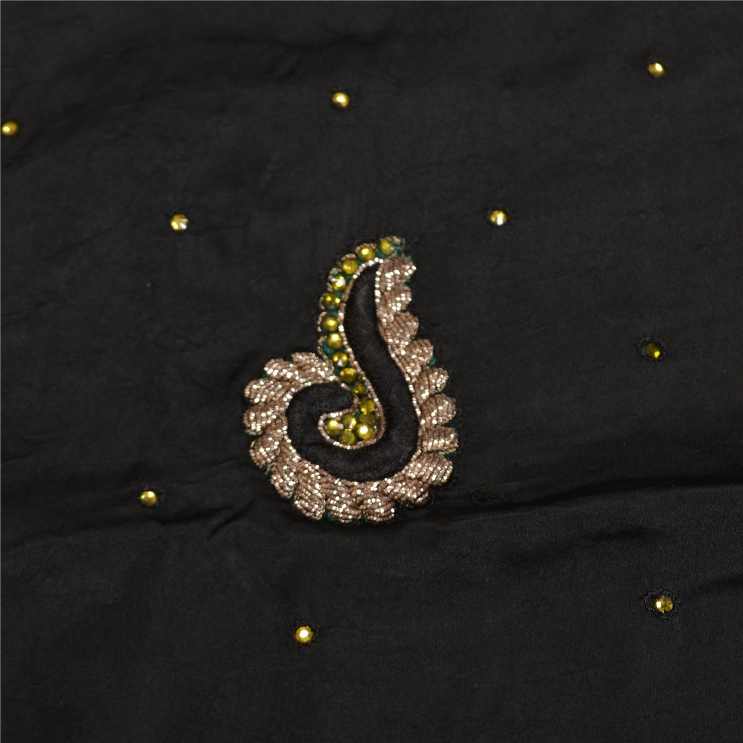 Sanskriti Vintage Black Sarees Pure Satin Silk Hand Beaded Cultural Sari Sustainable Fabric