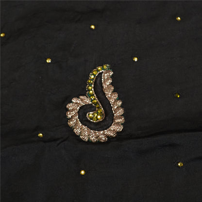 Sanskriti Vintage Black Sarees Pure Satin Silk Hand Beaded Cultural Sari Sustainable Fabric