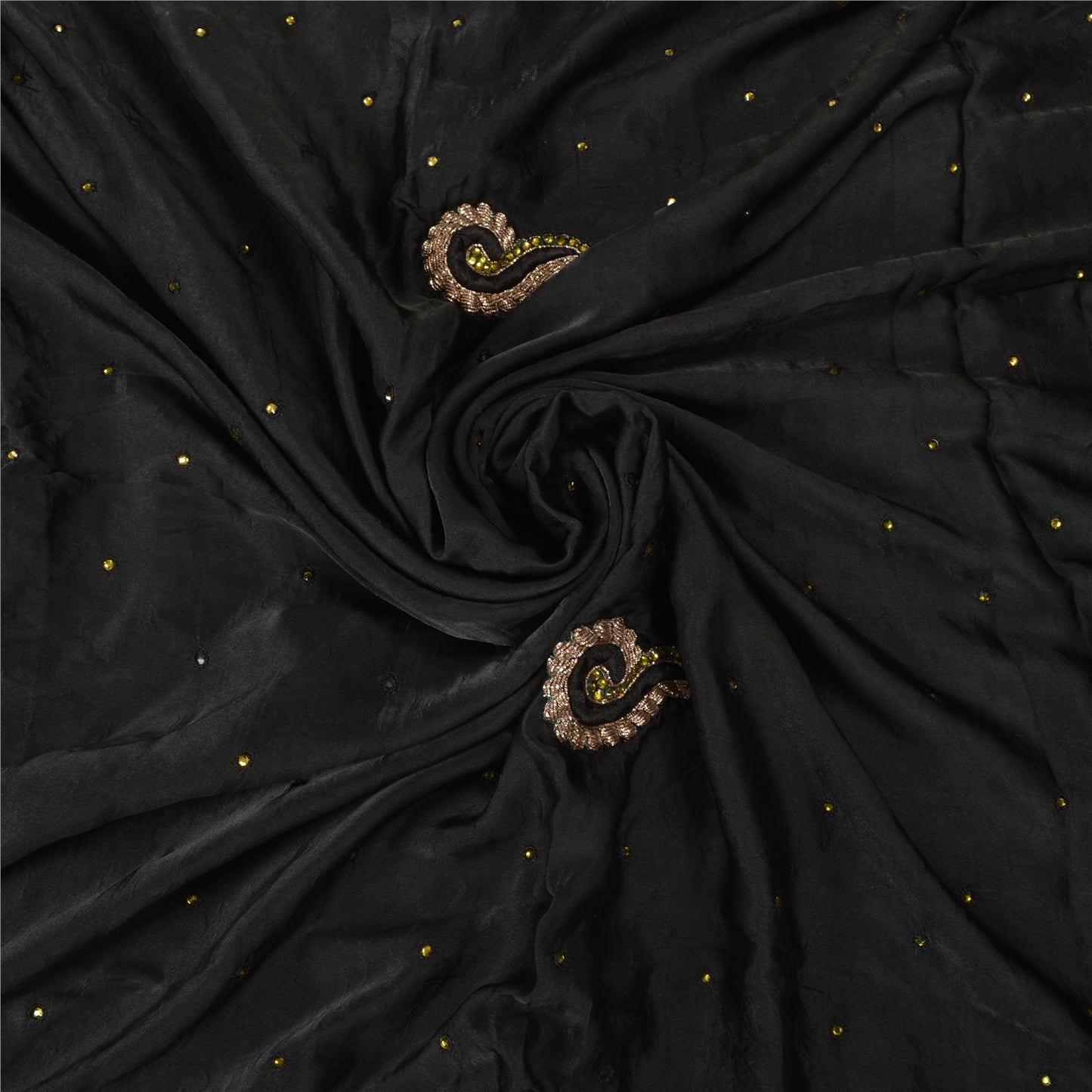 Sanskriti Vintage Black Sarees Pure Satin Silk Hand Beaded Cultural Sari Sustainable Fabric