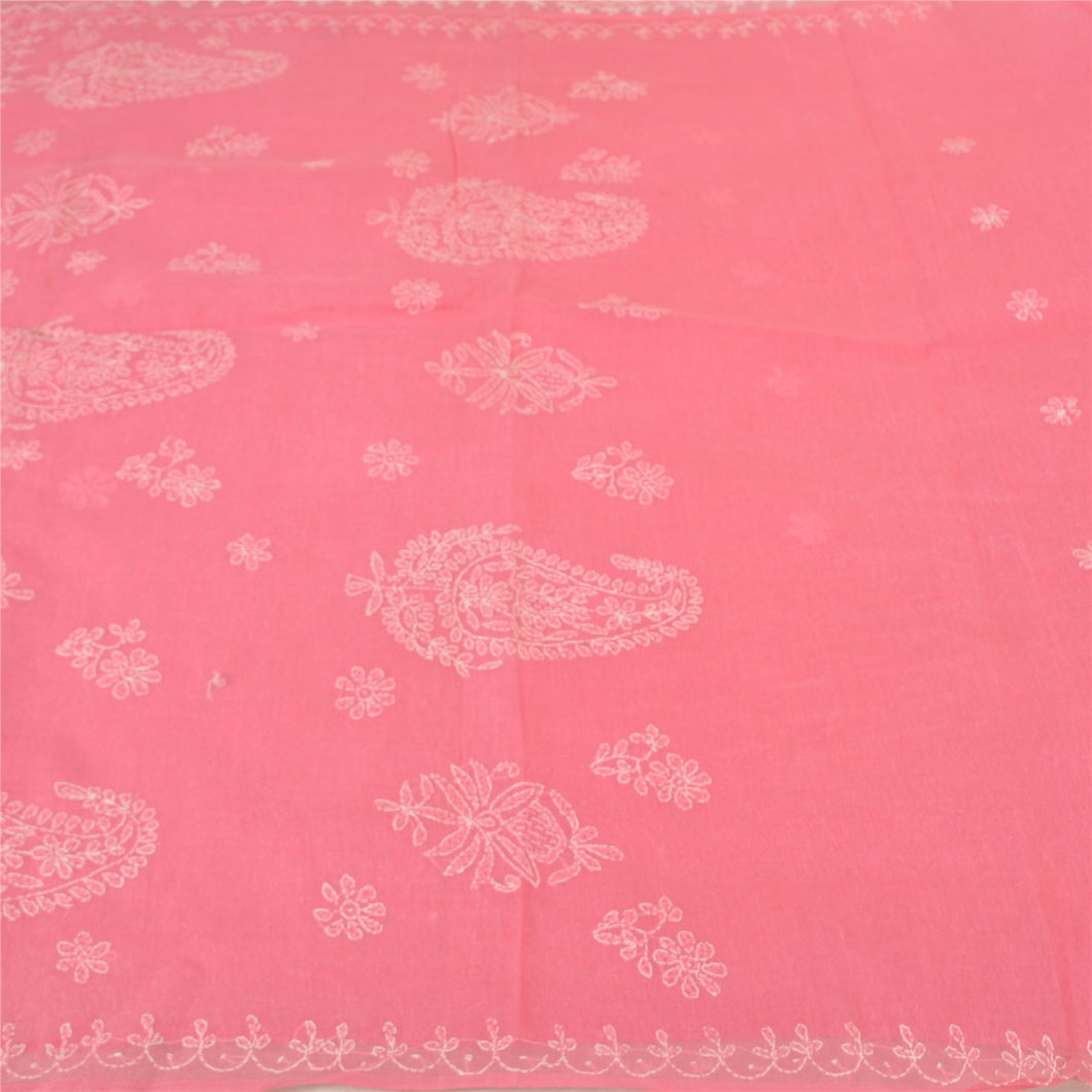 Sanskriti Vintage Pink Sarees Cotton Hand Embroidered Chikankari Sari Fabric