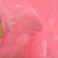 Load image into Gallery viewer, Sanskriti Vintage Pink Sarees Cotton Hand Embroidered Chikankari Sari Fabric
