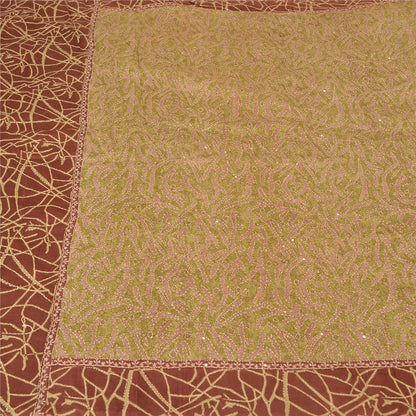 Sanskriti Vintage Brown/Green Sarees Pure Silk Sari Hand Beaded Kantha Sustainable Fabric