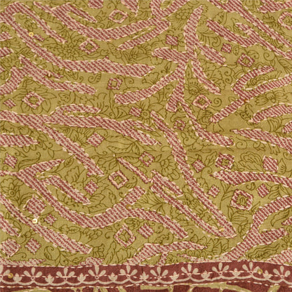 Sanskriti Vintage Brown/Green Sarees Pure Silk Sari Hand Beaded Kantha Sustainable Fabric