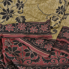 Load image into Gallery viewer, Sanskriti Vintage Dark Red/Beige Sarees Pure Silk Sari Hand Beaded Kantha Fabric
