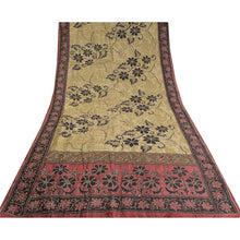 Load image into Gallery viewer, Sanskriti Vintage Dark Red/Beige Sarees Pure Silk Sari Hand Beaded Kantha Fabric
