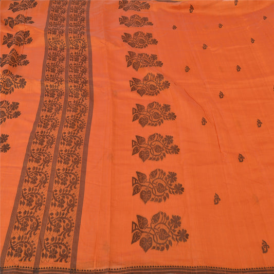 Sanskriti Vintage Orange Indian Sarees 100% Pure Silk Woven Sari 5 YD Sustainable Fabric