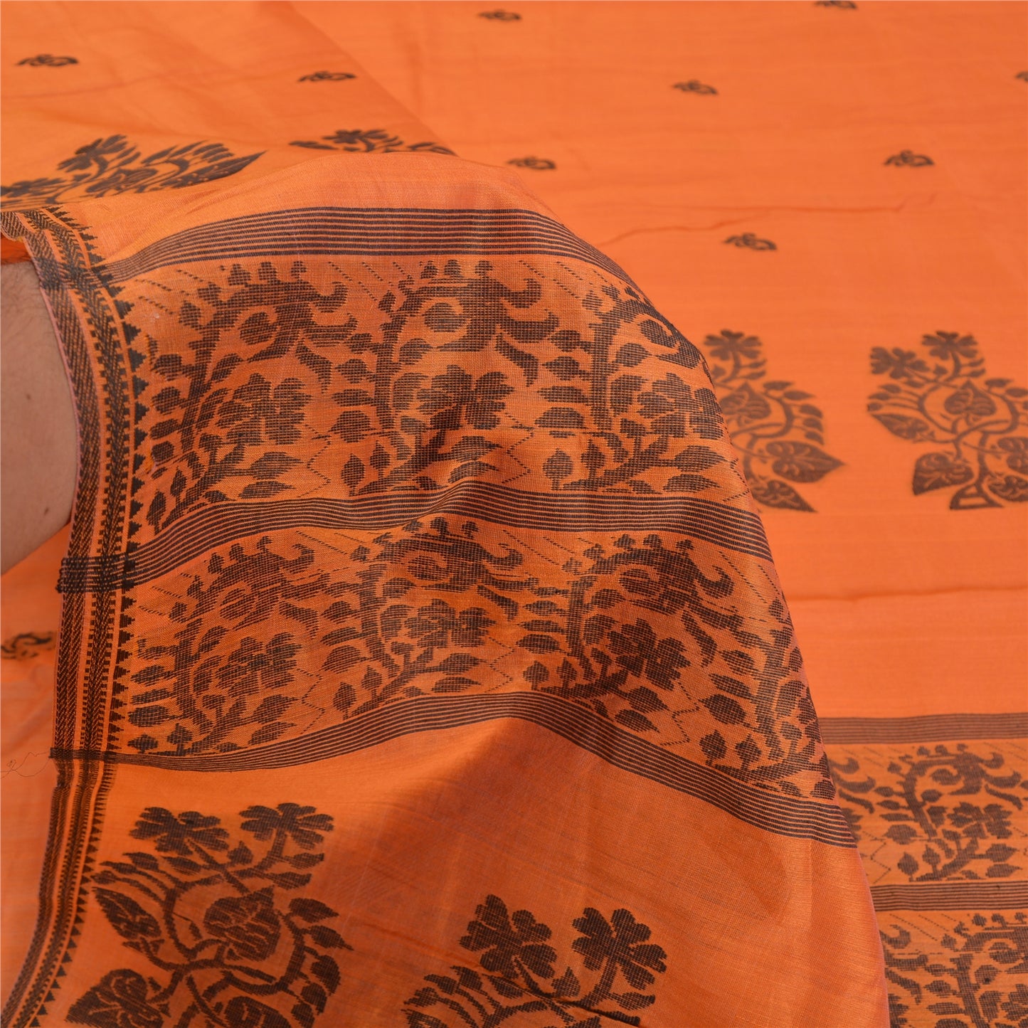 Sanskriti Vintage Orange Indian Sarees 100% Pure Silk Woven Sari 5 YD Sustainable Fabric