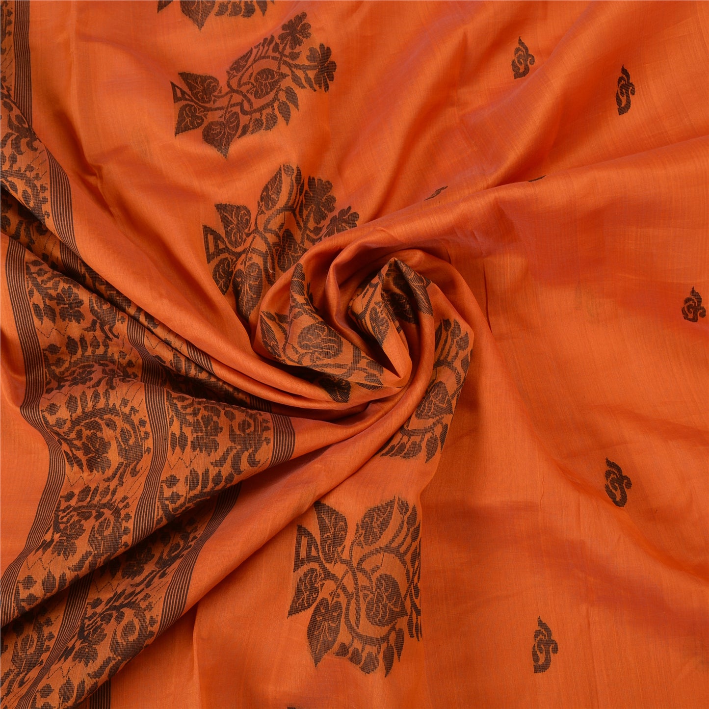 Sanskriti Vintage Orange Indian Sarees 100% Pure Silk Woven Sari 5 YD Sustainable Fabric