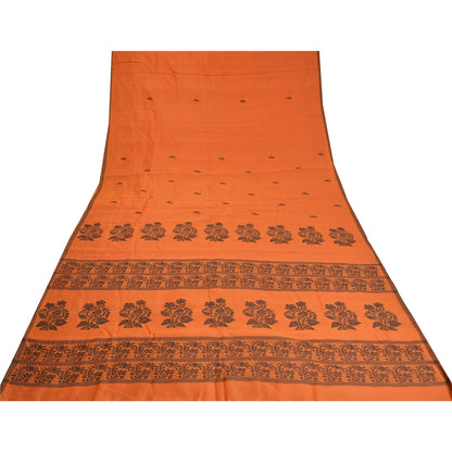 Sanskriti Vintage Orange Indian Sarees 100% Pure Silk Woven Sari 5 YD Sustainable Fabric