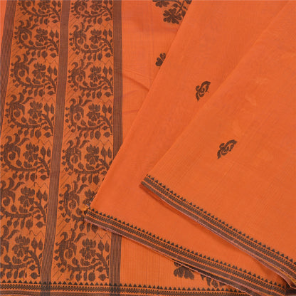 Sanskriti Vintage Orange Indian Sarees 100% Pure Silk Woven Sari 5 YD Sustainable Fabric