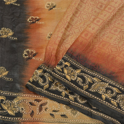 Sanskriti Vintage Golden/Black Sarees Pure Silk Hand Beaded Premium Sari Sustainable Fabric