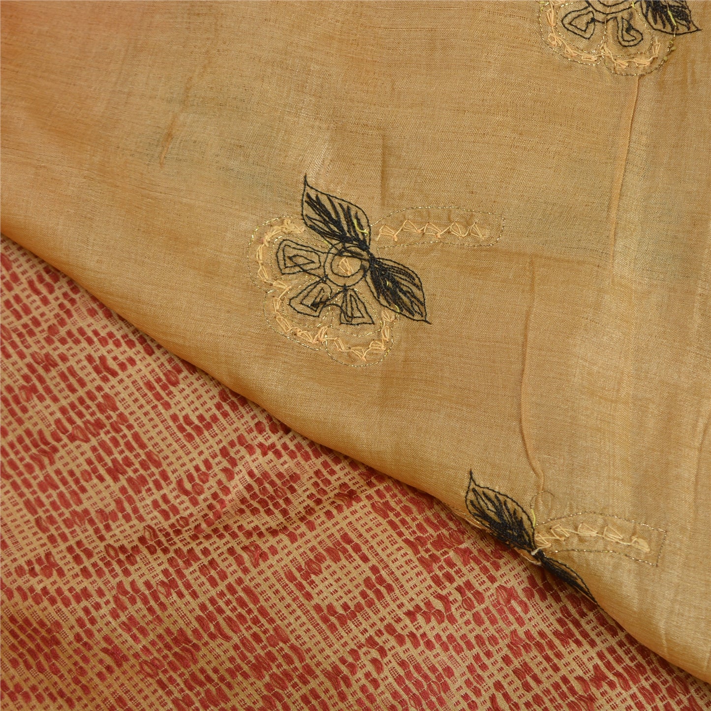 Sanskriti Vintage Golden/Black Sarees Pure Silk Hand Beaded Premium Sari Sustainable Fabric