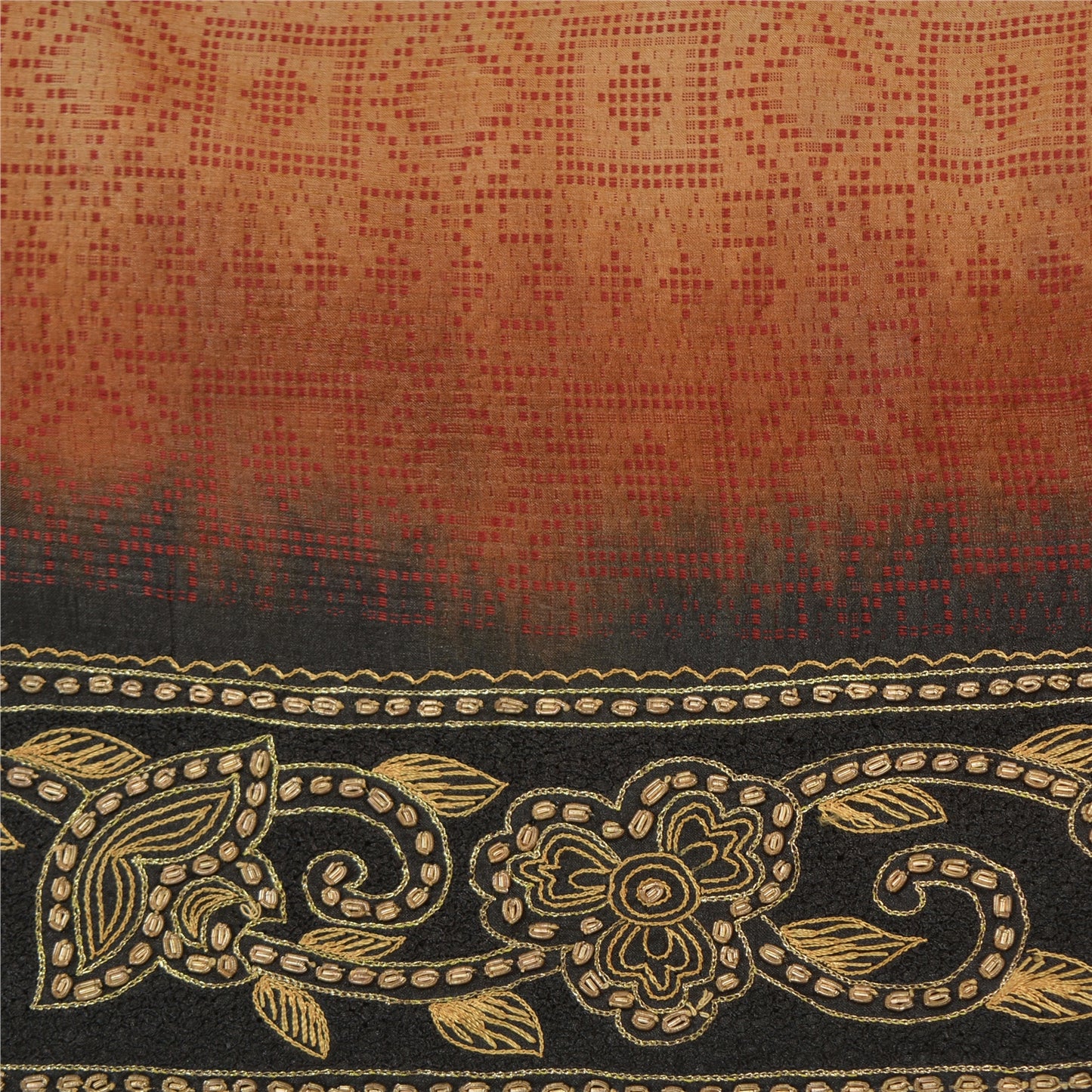 Sanskriti Vintage Golden/Black Sarees Pure Silk Hand Beaded Premium Sari Sustainable Fabric