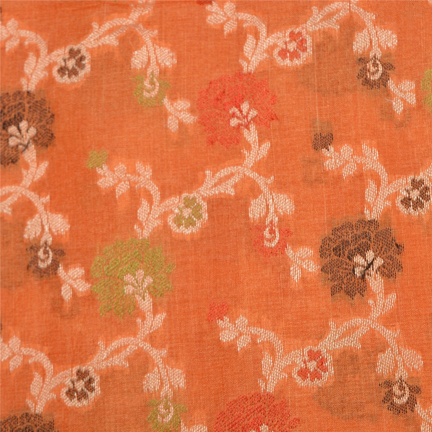 Sanskriti Vintage Orange Indian Sarees 100% Pure Silk Woven Sari 5 YD Sustainable Fabric