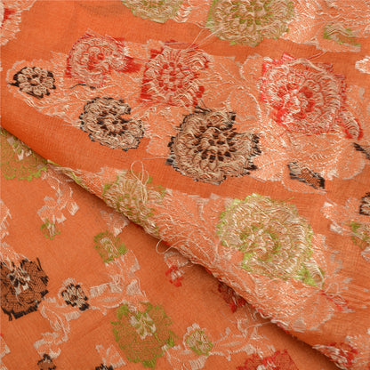 Sanskriti Vintage Orange Indian Sarees 100% Pure Silk Woven Sari 5 YD Sustainable Fabric