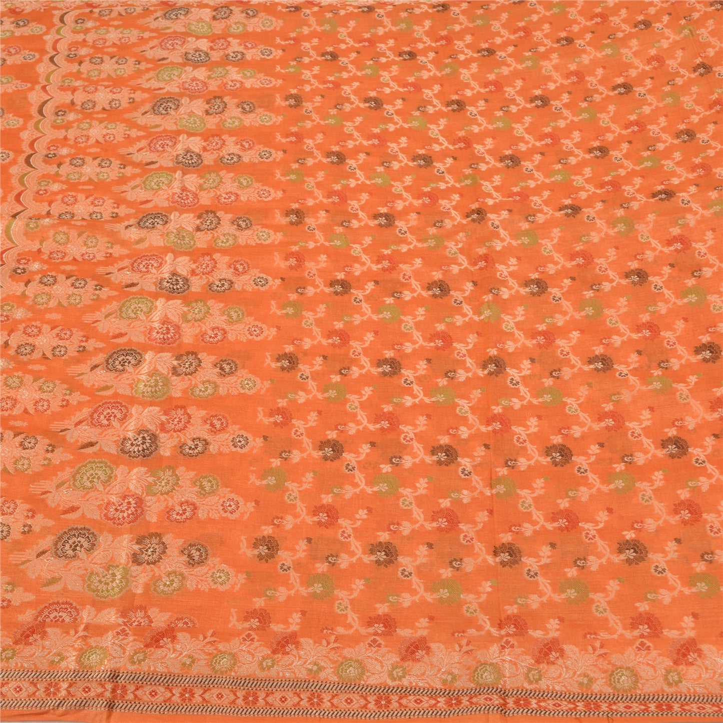 Sanskriti Vintage Orange Indian Sarees 100% Pure Silk Woven Sari 5 YD Sustainable Fabric