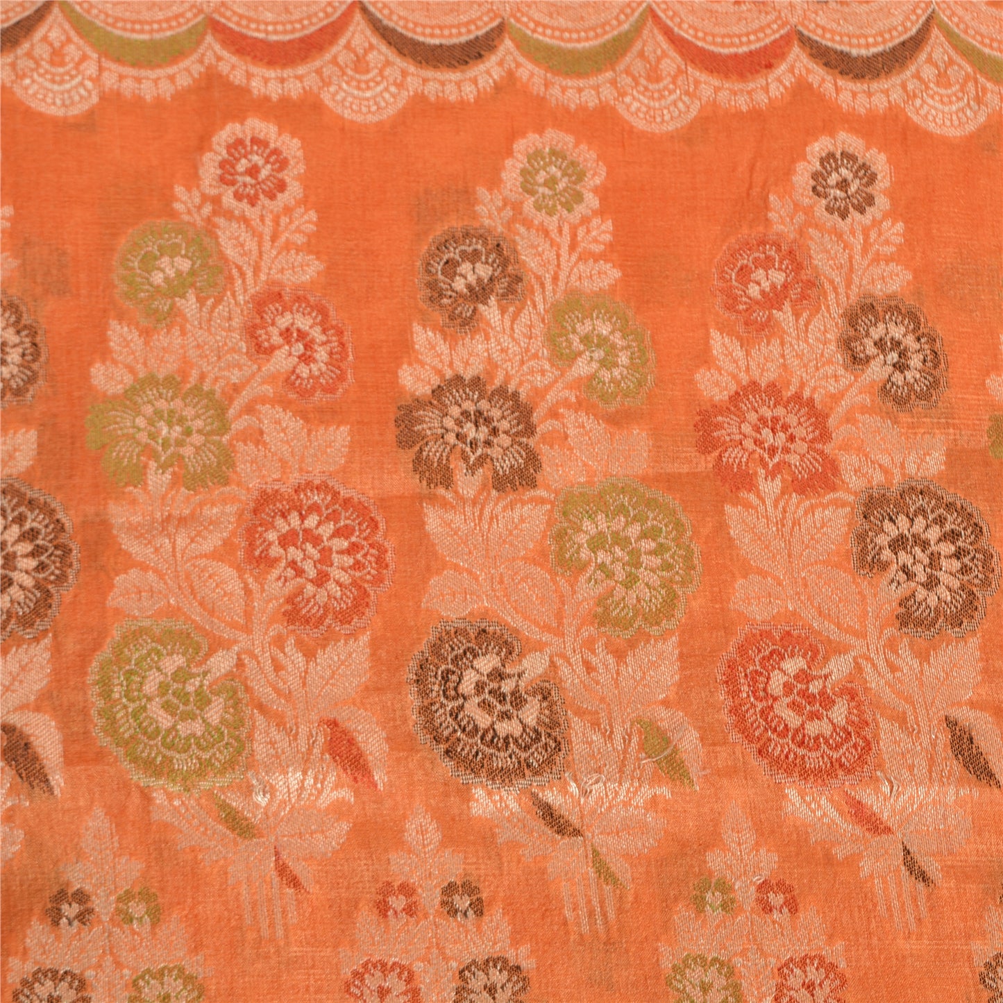 Sanskriti Vintage Orange Indian Sarees 100% Pure Silk Woven Sari 5 YD Sustainable Fabric