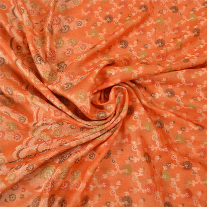 Sanskriti Vintage Orange Indian Sarees 100% Pure Silk Woven Sari 5 YD Sustainable Fabric