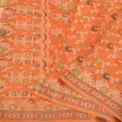 Sanskriti Vintage Orange Indian Sarees 100% Pure Silk Woven Sari 5 YD Sustainable Fabric