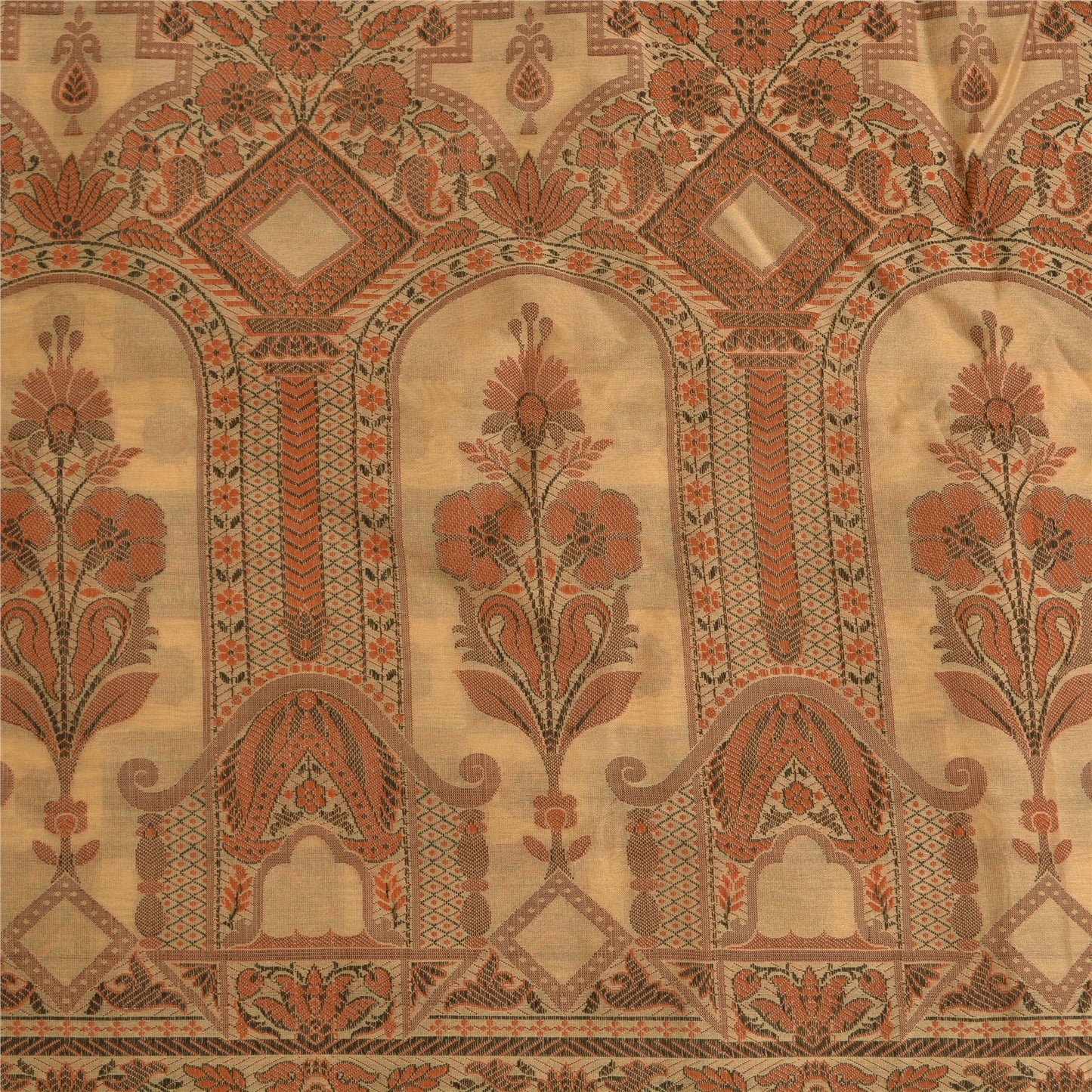 Sanskriti Vintage Cream Indian Sarees Blend Silk Woven Premium Sari 5 YD Sustainable Fabric