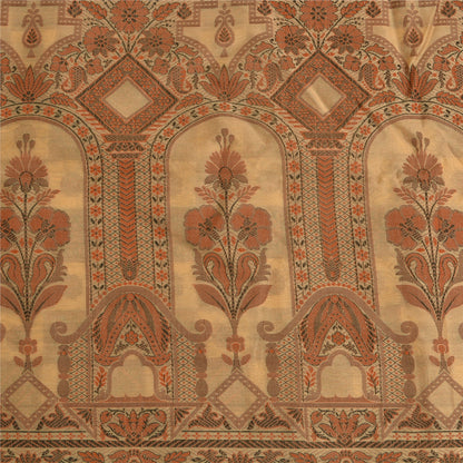 Sanskriti Vintage Cream Indian Sarees Blend Silk Woven Premium Sari 5 YD Sustainable Fabric