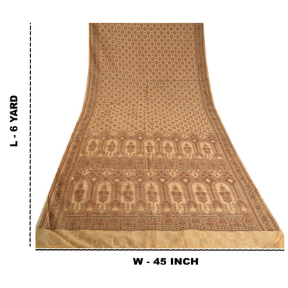 Sanskriti Vintage Cream Indian Sarees Blend Silk Woven Premium Sari 5 YD Sustainable Fabric