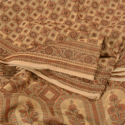 Sanskriti Vintage Cream Indian Sarees Blend Silk Woven Premium Sari 5 YD Sustainable Fabric