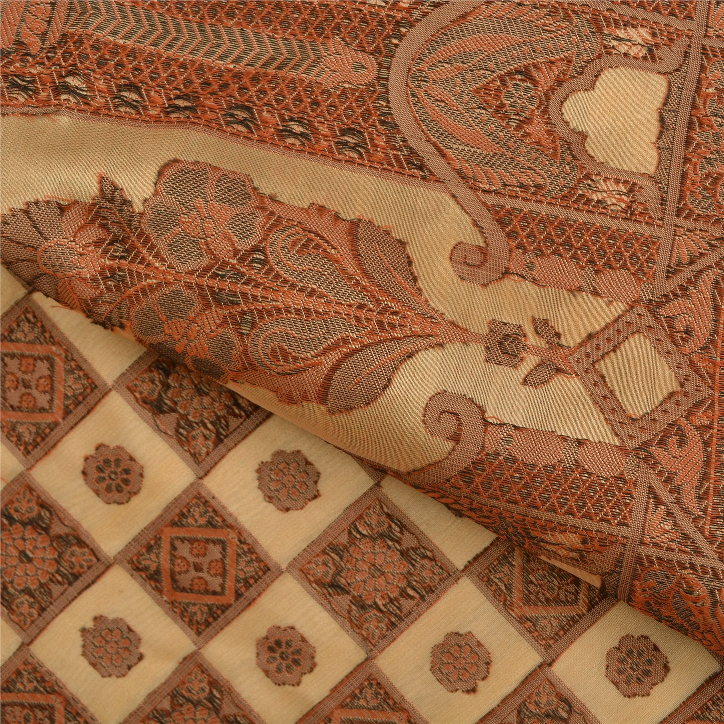 Sanskriti Vintage Cream Indian Sarees Blend Silk Woven Premium Sari 5 YD Sustainable Fabric