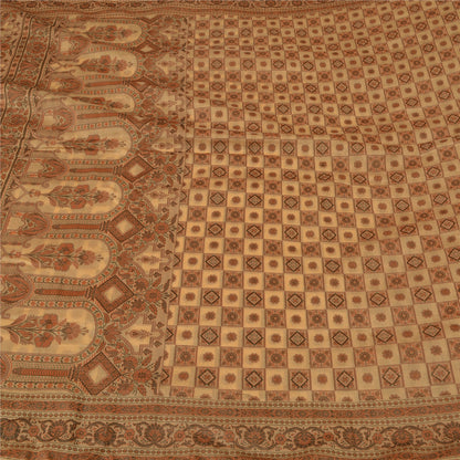 Sanskriti Vintage Cream Indian Sarees Blend Silk Woven Premium Sari 5 YD Sustainable Fabric
