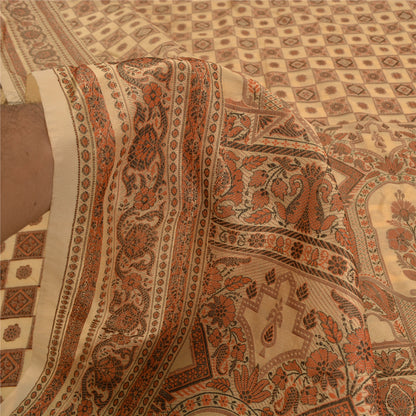 Sanskriti Vintage Cream Indian Sarees Blend Silk Woven Premium Sari 5 YD Sustainable Fabric