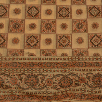 Sanskriti Vintage Cream Indian Sarees Blend Silk Woven Premium Sari 5 YD Sustainable Fabric