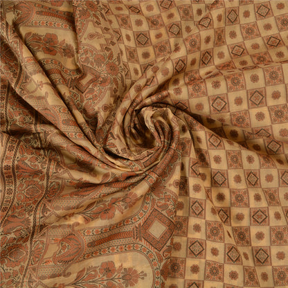 Sanskriti Vintage Cream Indian Sarees Blend Silk Woven Premium Sari 5 YD Sustainable Fabric