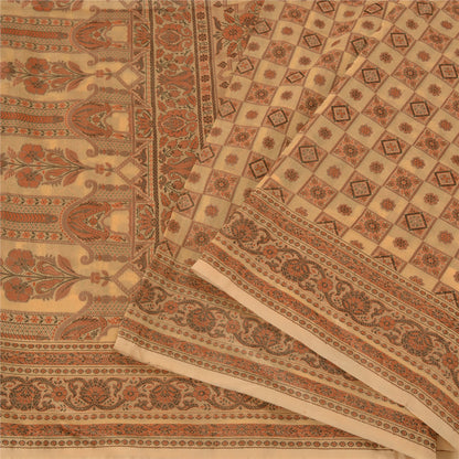 Sanskriti Vintage Cream Indian Sarees Blend Silk Woven Premium Sari 5 YD Sustainable Fabric