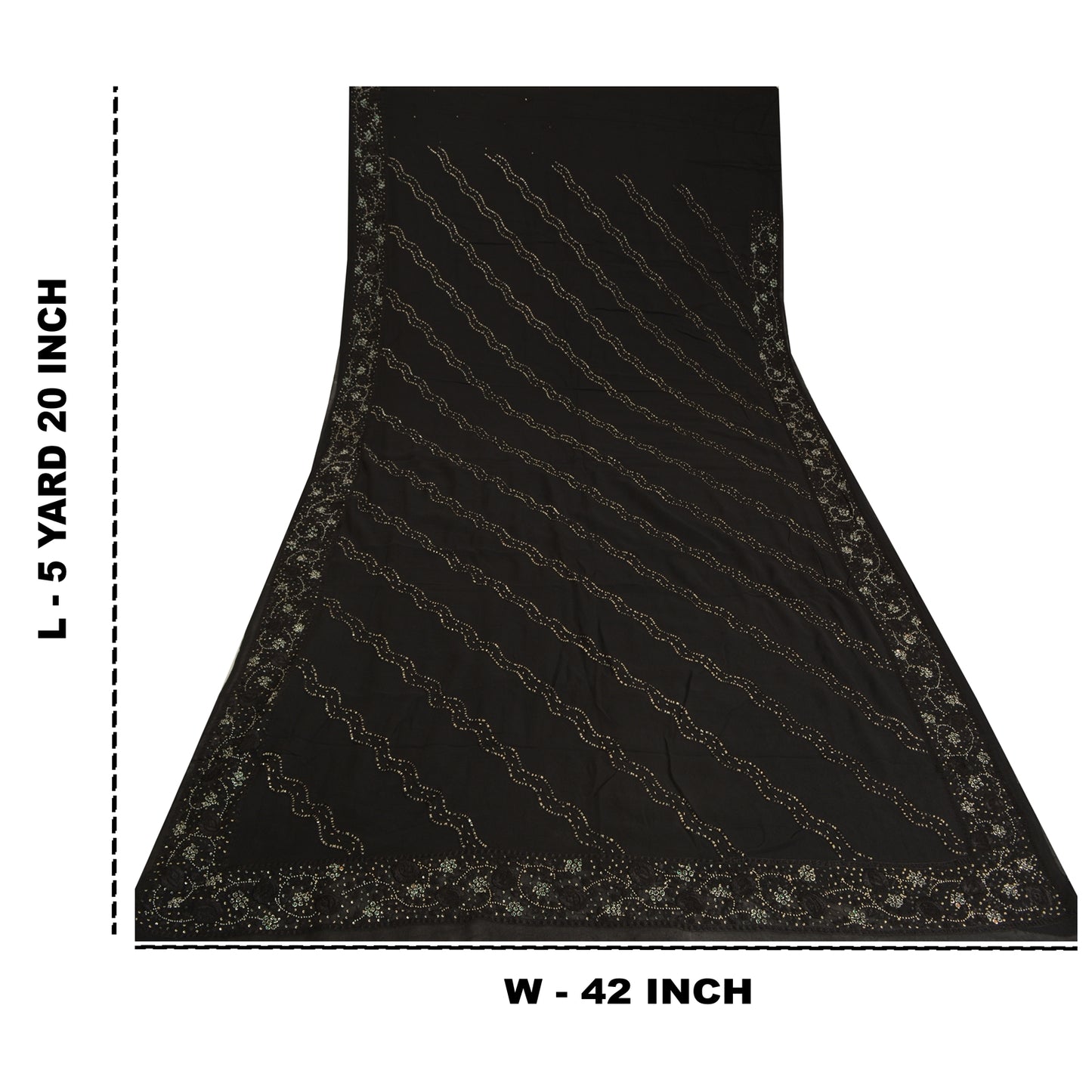 Sanskriti Vintage Bollywood Sarees Pure Georgette Black Hand Beaded Sari Sustainable Fabric