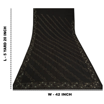 Sanskriti Vintage Bollywood Sarees Pure Georgette Black Hand Beaded Sari Sustainable Fabric
