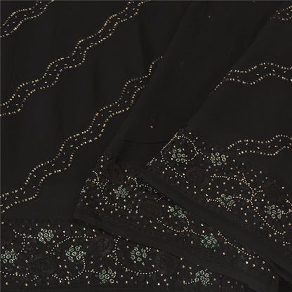 Sanskriti Vintage Bollywood Sarees Pure Georgette Black Hand Beaded Sari Sustainable Fabric