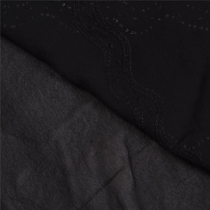 Sanskriti Vintage Bollywood Sarees Pure Georgette Black Hand Beaded Sari Sustainable Fabric