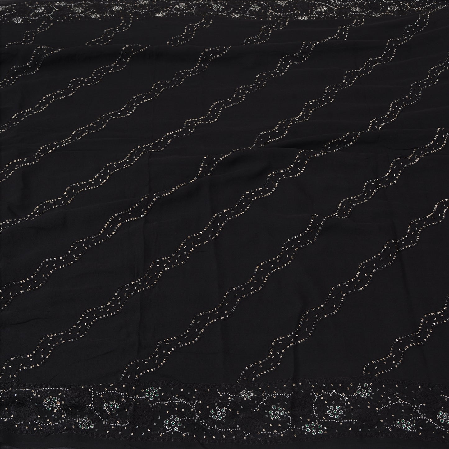Sanskriti Vintage Bollywood Sarees Pure Georgette Black Hand Beaded Sari Sustainable Fabric