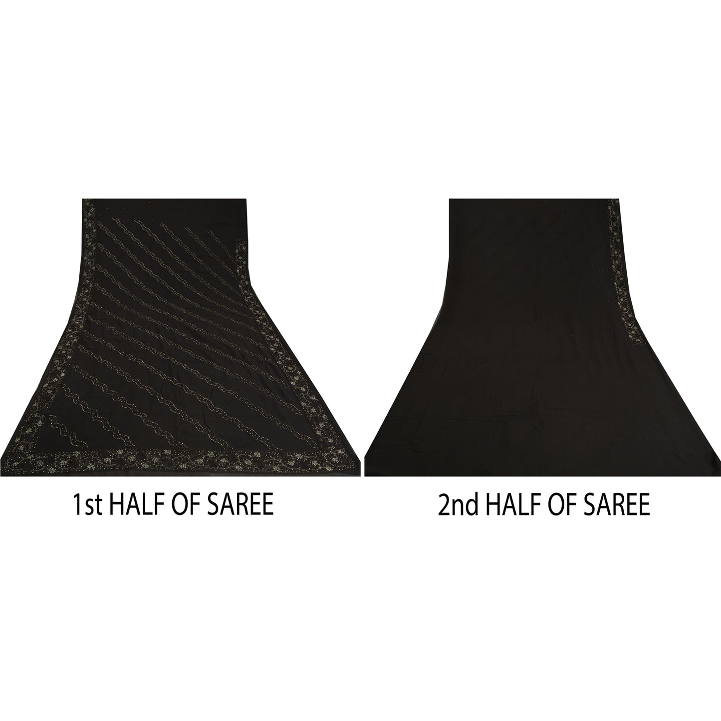 Sanskriti Vintage Bollywood Sarees Pure Georgette Black Hand Beaded Sari Sustainable Fabric