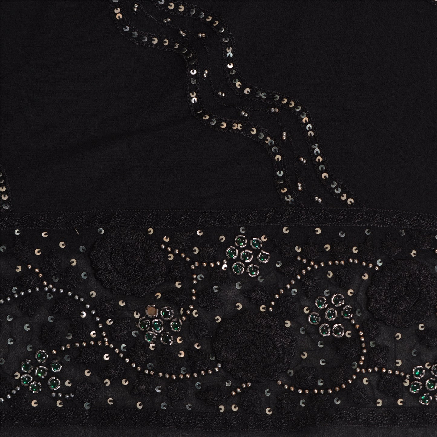 Sanskriti Vintage Bollywood Sarees Pure Georgette Black Hand Beaded Sari Sustainable Fabric