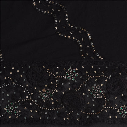 Sanskriti Vintage Bollywood Sarees Pure Georgette Black Hand Beaded Sari Sustainable Fabric